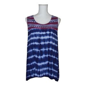 New Directions Weekend Rayon Women 1X Red, White, Blue Tie Dye Sleeveless